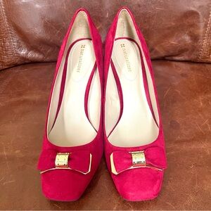 Naturalizer Marlena Suede Heel Pumps With Bow Design In Red Cranberry Color